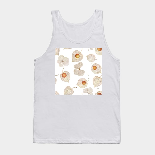 Autumn Physalis, Cape gooseberry dry flowers watercolor pattern.  Golden berry structure. Delicate floral print Tank Top by likapix